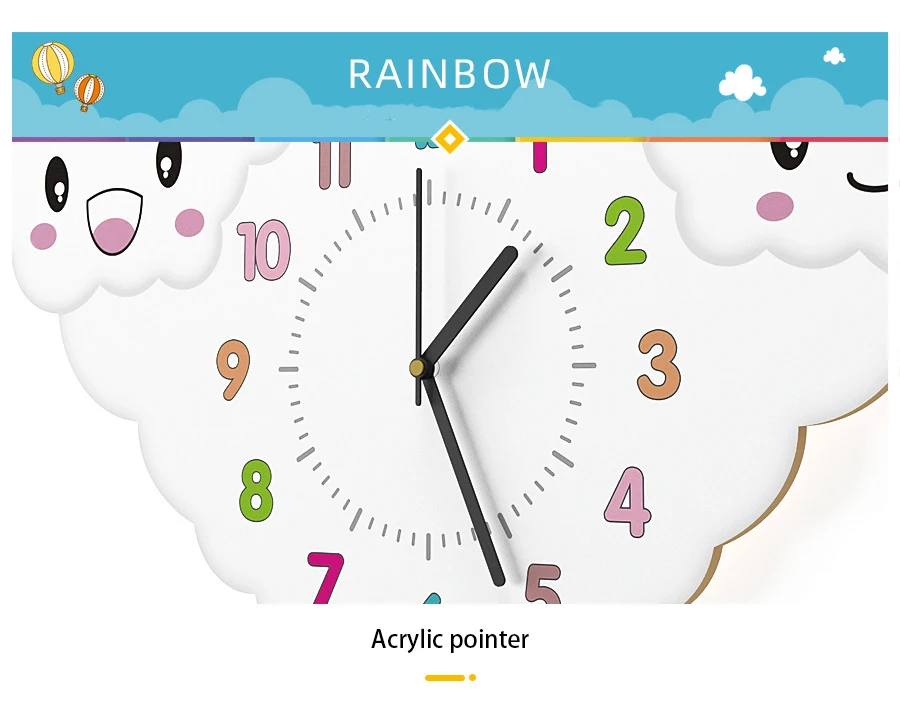 16 zoll Cartoon Regenbogen Wanduhr Kreative Stumm Uhr Schöne Kinder Wohnzimmer Cafe Stille Kunst Wand Uhr Uhr – Detail 6