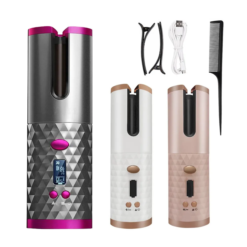 Portable Wireless Automatic Curling Iron Hair Curler USB Rechargeable for LCD Display Curly Machine