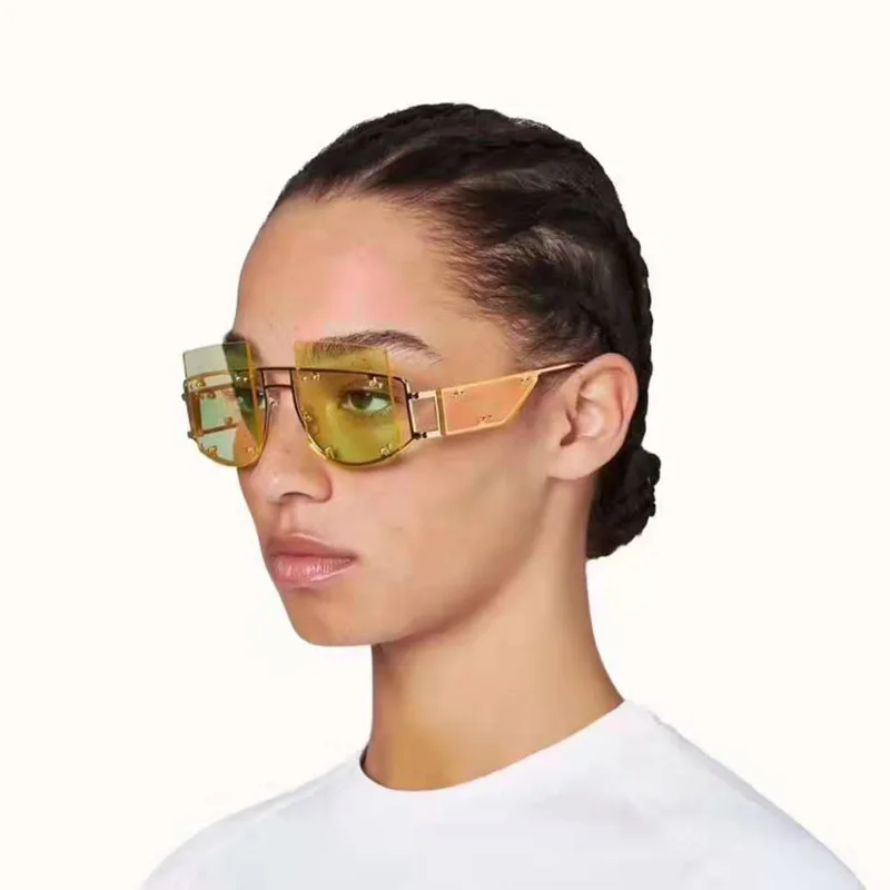 Модные солнцезащитные очки с заклепками больших размеров для мужчин и женщин, роскошные брендовые новые модные солнцезащитные очки с большой металлической оправой, Винтажные Солнцезащитные очки для женщин