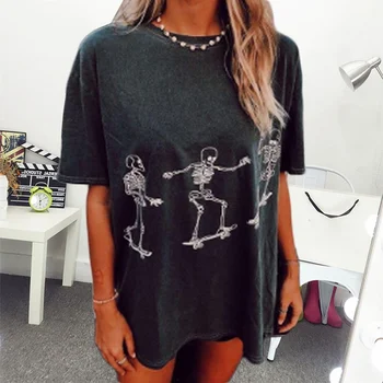 

2020 Punk Style Fun Ladies Summer Tee Skull Print T-Shirt Women Plus Size S-3XL Short Sleeve Casual New Streetwear Hip Hop Tops