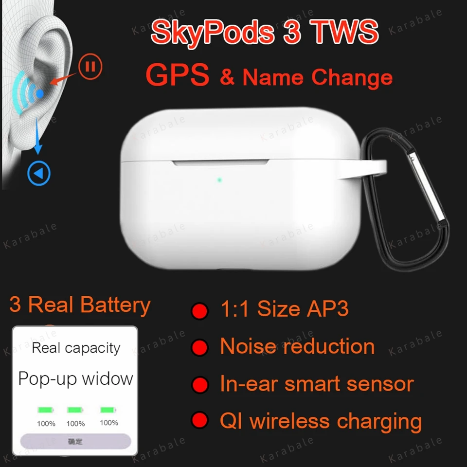 SkyPods 3 Tws 1:1 Air3 Rename gps беспроводные Bluetooth наушники умный сенсор чип Qualcomm PK H1 чип i9000 Pro Max i200000 TWS