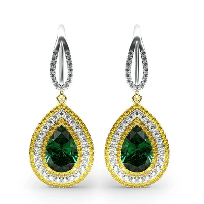 Green earrings PANSYSEN Natural Emerald Necklace Earrings Ring Jewelry Sets For Women 925 Sterling Silver Party Big Gemstone Jewelry Set - Gem Color: Green earrings