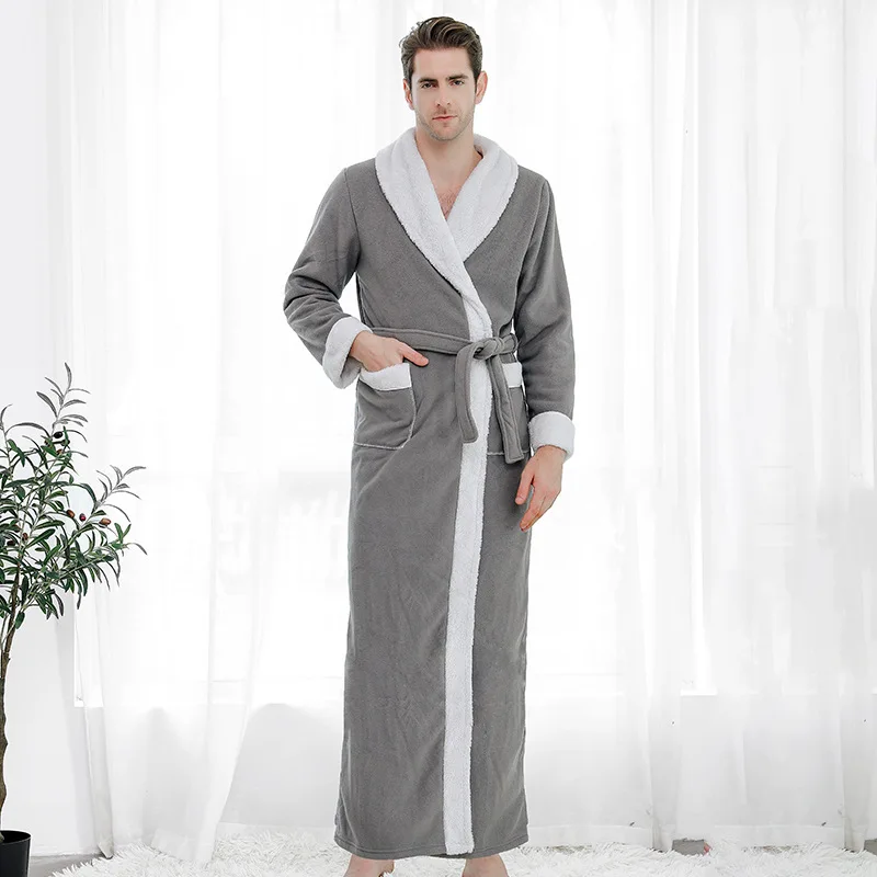 

Male Winter Super Long Warm Flannel Bathrobe Men Women Plus Size Lovers Fur Bath Robe Soft Night Dressing Gown