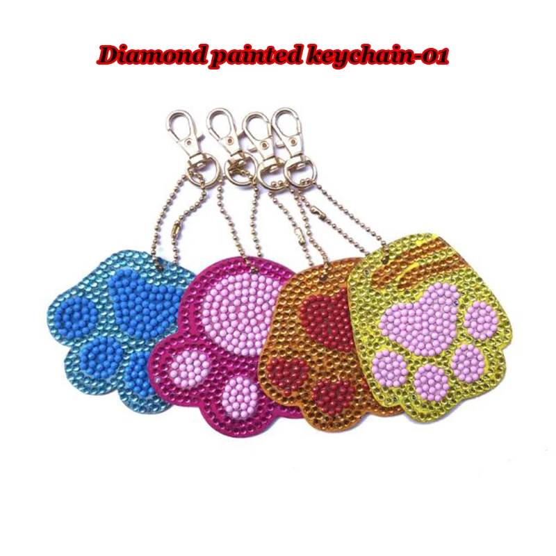 5D DIY full diamond painting key ring cartoon cat bear claw chain women's handbags keychain jewelry a122 | Дом и сад