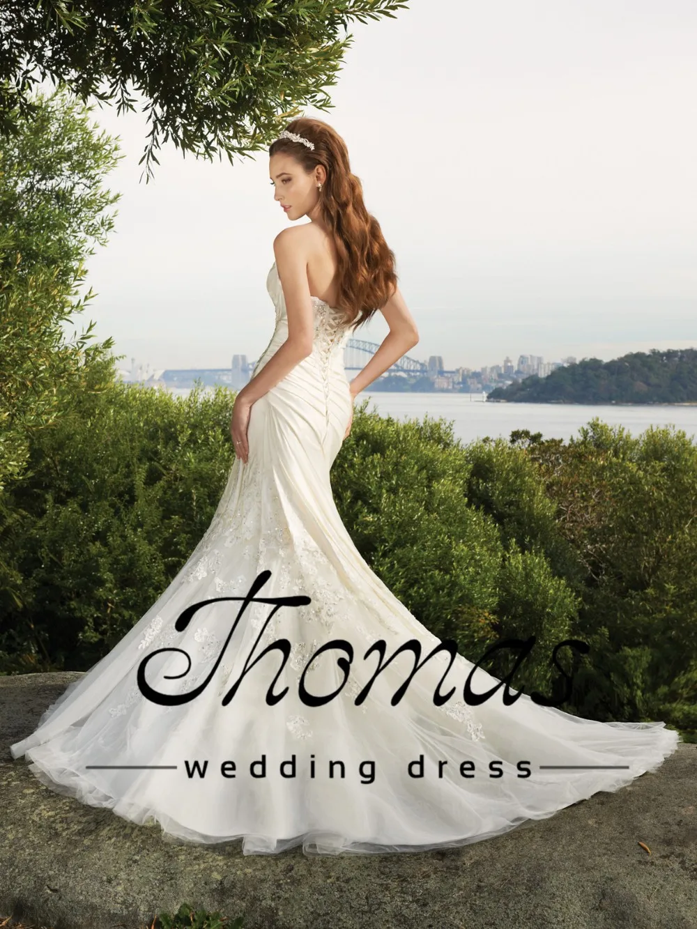Frete grtis elegante querida sereia cetim apliques de renda белый/marfim vestidos de Casamento nupcial vestido personalizad