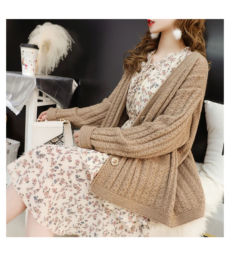 New Women Knit Single Breasted Loose Sweater Autumn Casual Female V Neck Cardigans Outwear Ladies Solid Knitwear