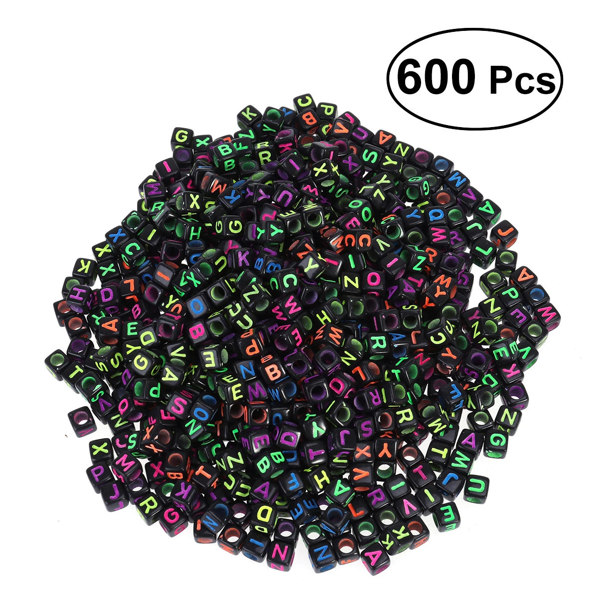 600pcs black ULTNICE Alphabet Letter Beads DIY Acrylic Spacer Beads Square Letters Beads For Jewelry Making Necklaces Children DIY Bracelets - Цвет: 600pcs black