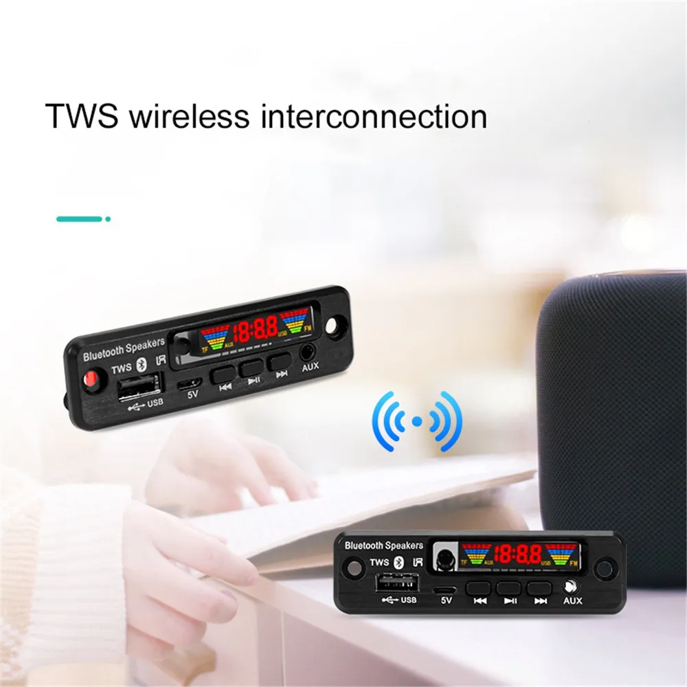 KEBIDU TWS Bluetooth 5.0 Handsfree Car Kit APE/MP3 Decoding Decoder Board 5V Wireless FM Radio TF USB 3.5mm AUX Audio MP3 Player