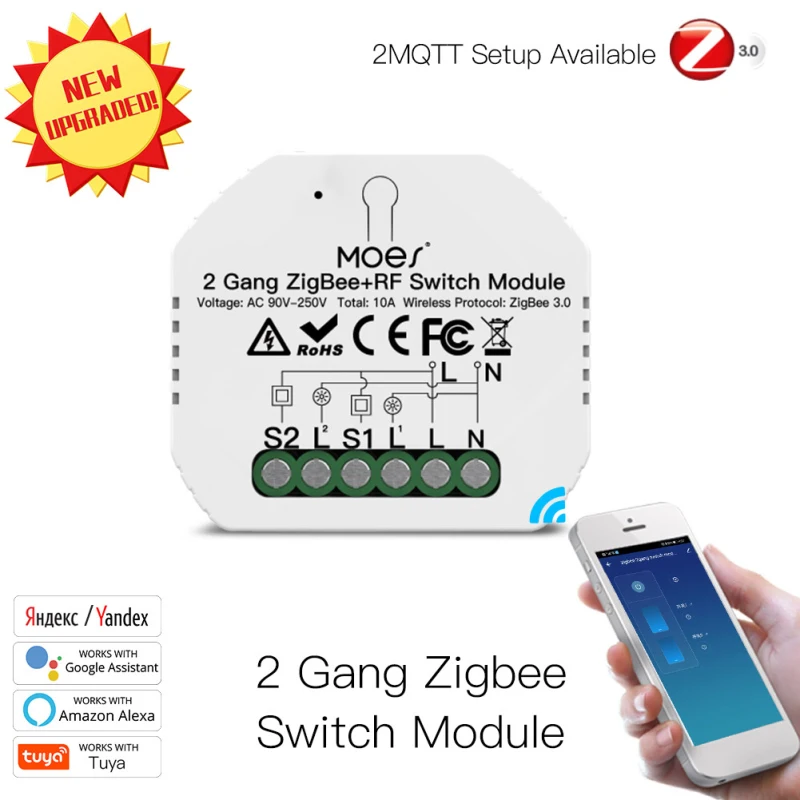 

Tuya ZigBee 3.0 Smart Light Switch Relay Module 2 Gang zigbee+RF Switch Module Remote Work With Alexa Google Home Switch Module