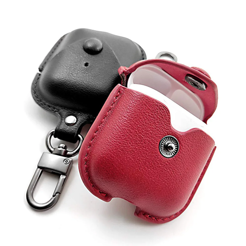 

For Airpods Apple smooth Leather Earphone Case Protector Dustproof Cover button Attached jeans,shoulder bags,key chains,lanyards