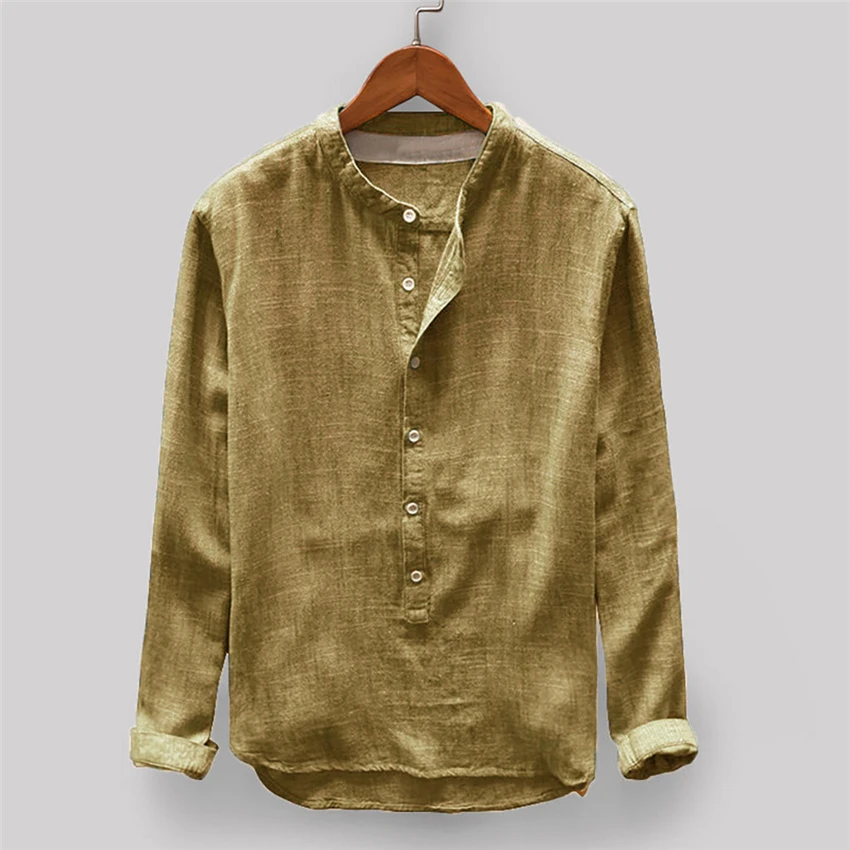 New Mens Traditional Chinese Clothing Tang Suit Long Sleeve Solid Linen Hanfu Men Retro Kung Fu Cheongsam Tops Clothes