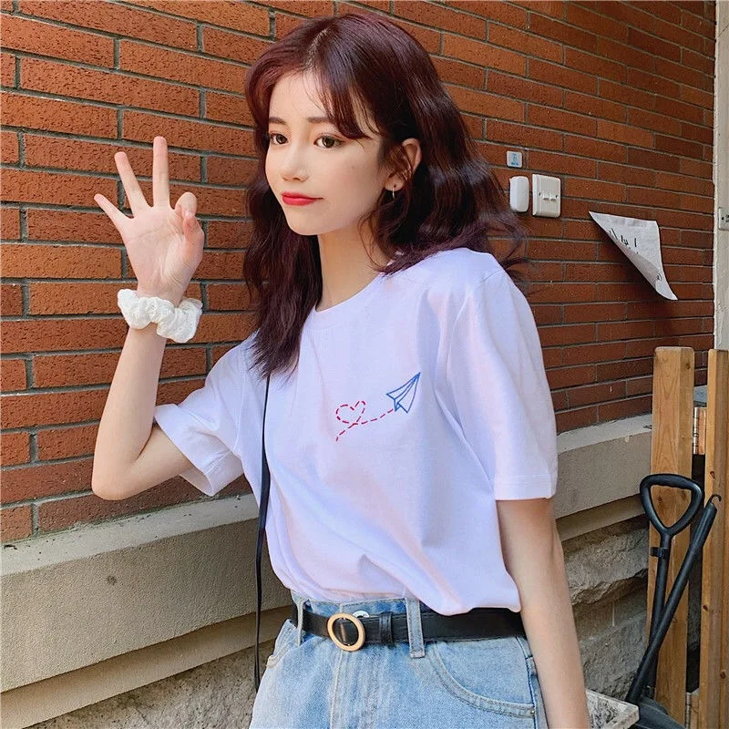 

Short Sleeve T-shirts Women New Black White Slim Fit All-match Simple Casual Soft Modern Popular Cotton Tees Chic Tops Basic Ins
