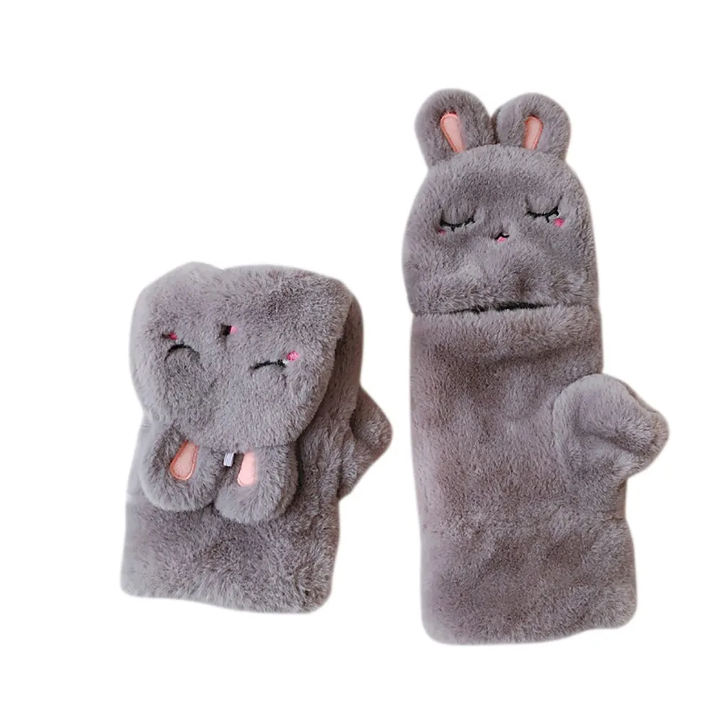 Плюшевые перчатки с кроликом для женщин, девочек, милое симпатичное животное, теплые Утепленные Перчатки Guantes Invierno, женские зимние перчатки