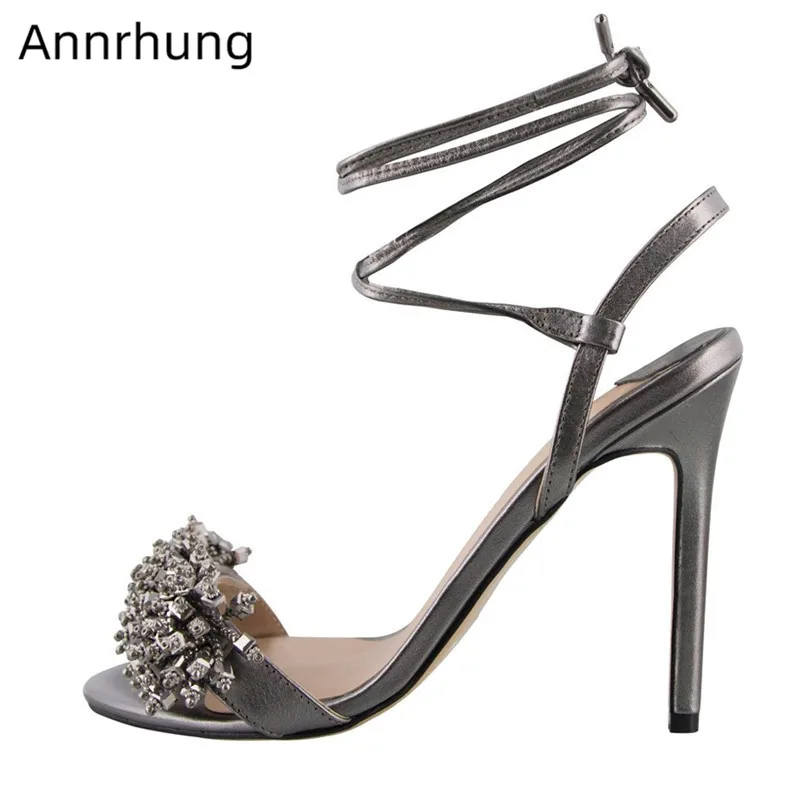 

Crystal Beading Party Shoes Women Sandals Sexy Open Toe Thin High Heels Ankle Strap One Strap Sandalias Cross Tied Shoes Woman