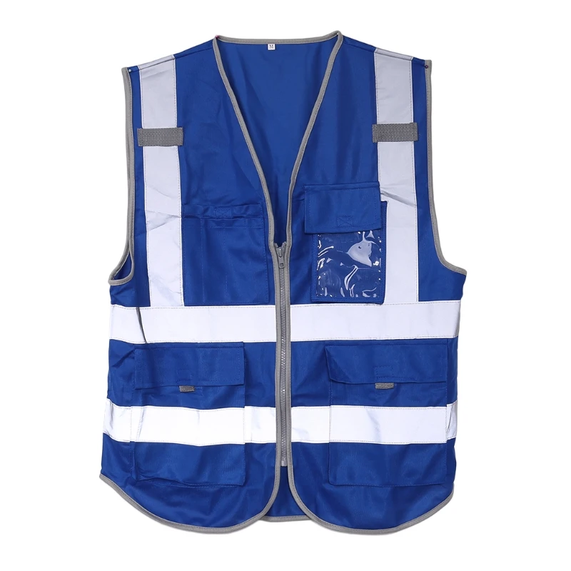 Multi Pocket Sleeveless Reflective Safety Vest High Visibility Reflecive Strips D08B