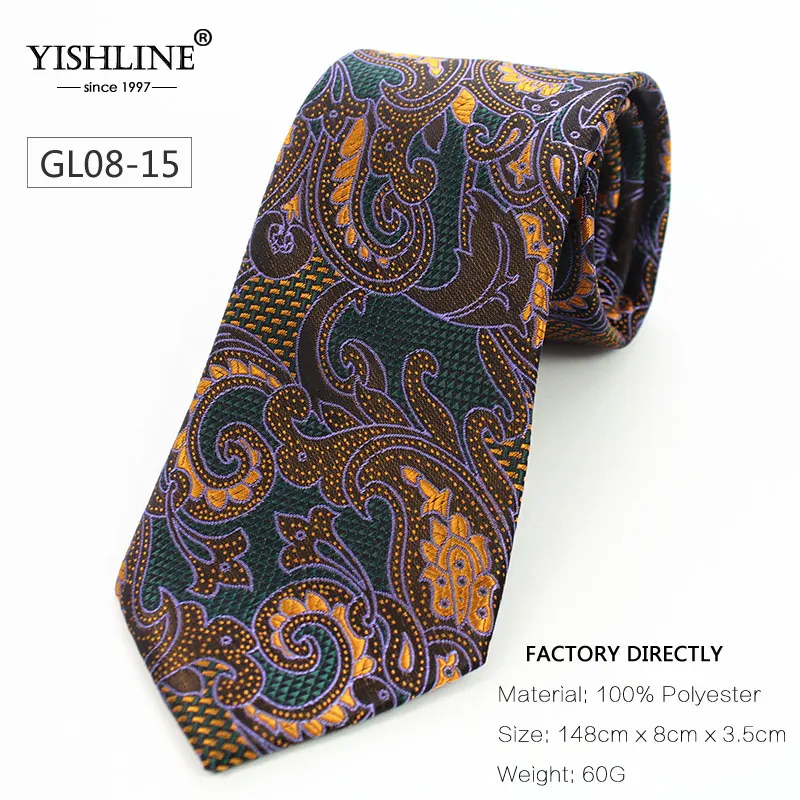YISHLINE Модные 8 см мужские галстуки шелковые галстуки из полиэстера Пейсли мужские свадебные галстуки мужские галстуки жениха Цветочные 22