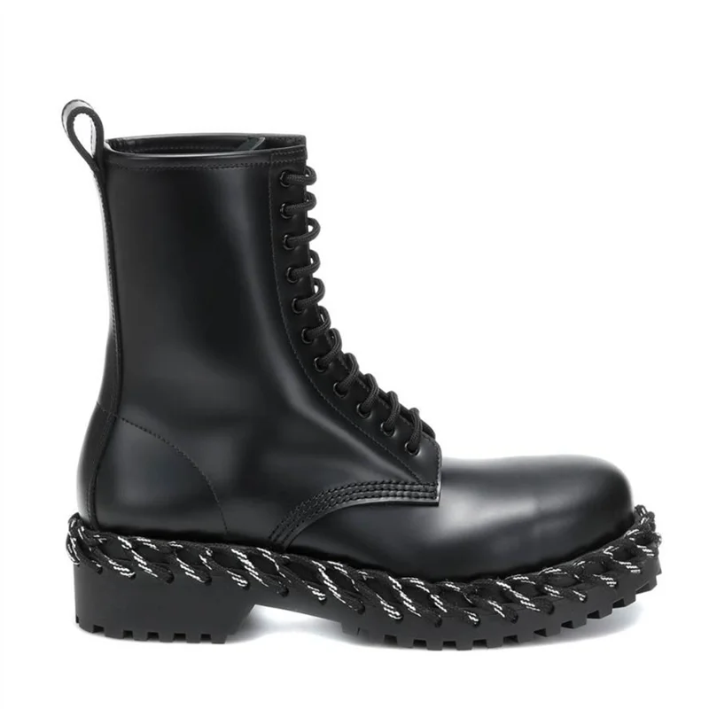 Эксклюзивная женская обувь; армейские ботинки; тканые ботинки на шнуровке с круглым носком; мотоциклетные ботинки черного цвета на шнуровке; сезон осень-зима года