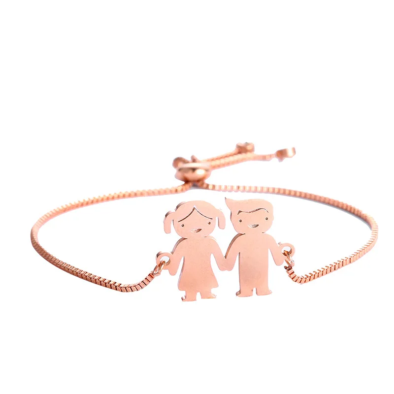 Girl/boy Charm Bracelet 304 Stainless Steel Rose Gold Color Retractable Adjustable Box Chain