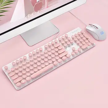 

New N518 Punk Robot Wired Keyboard with Mouse Set Round Key Cap For PC Computer lovely Retro machinery Wired without delay