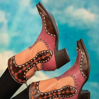 

Women's Shoes New for 2020 High Quality Pu Leather Safety Fashion Boots Female Vinage Classic Western Boots Botas De Mujer QA129