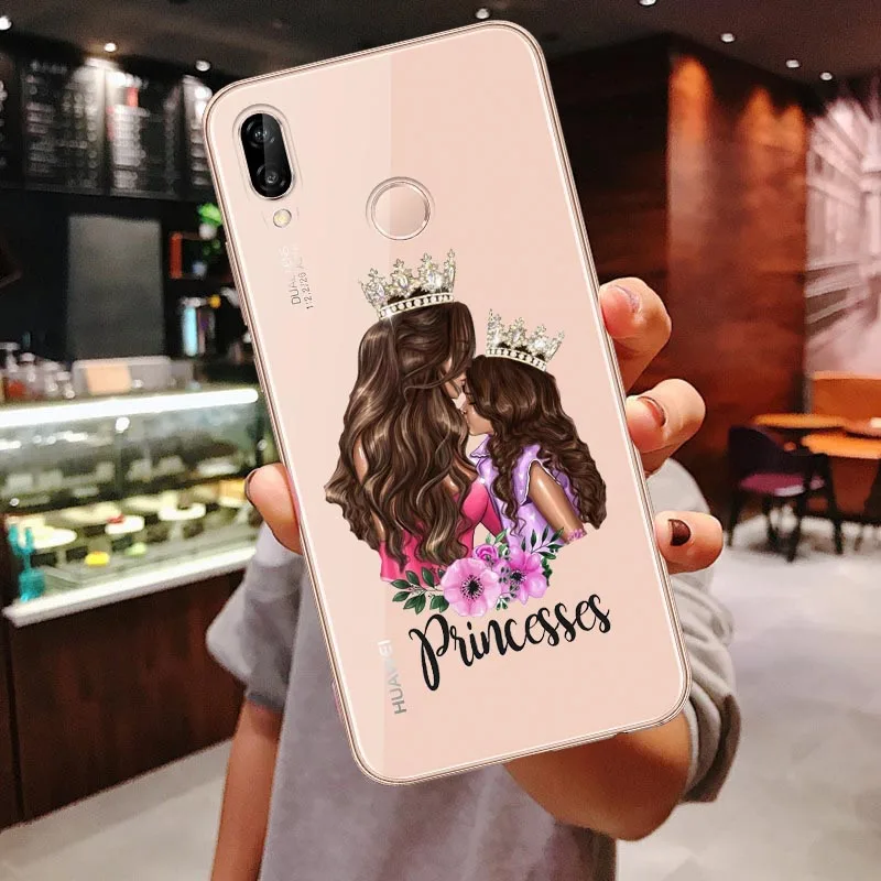 Clear Soft Case For Huawei P30 Lite P30 Pro P20 Lite P20Pro Mate 10 20 Pro Mate 20 Lite Black Brown Hair Baby Mom Girl Cover