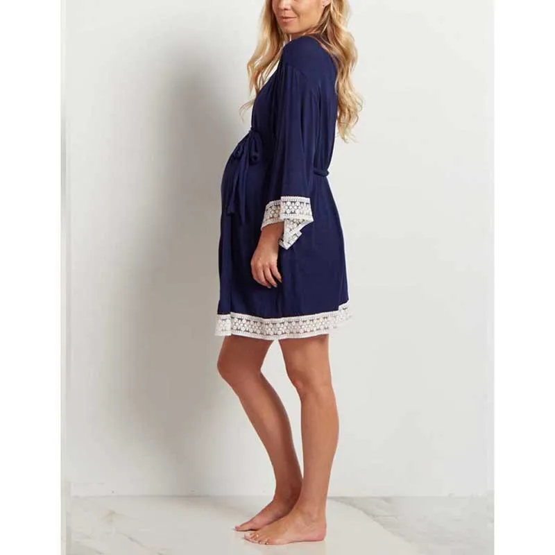 navy blue Кружевное платье для сна для беременных, ночная рубашка для женщин, ночная рубашка для кормящих, домашняя одежда, рубашка, платье, размер S-3XL - Цвет: navy blue