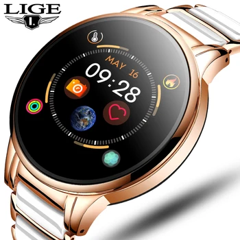 

LIGE Luxury Smart Watch Women Waterproof Sports Fitness Tracker For Android ios Reloj inteligente Ceramic Strap smartwatch+box