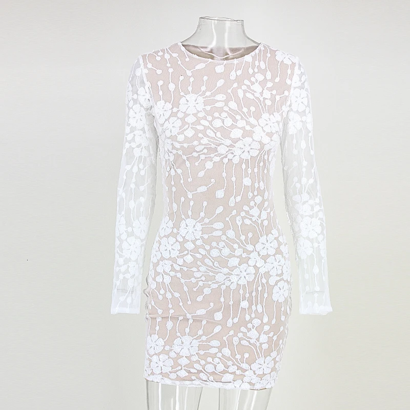 Tobinoone цветочное открытое облегающее платье с кружевом сексуальное клубное мини-платье весеннее белое женское элегантное платье с блестками Vestidos