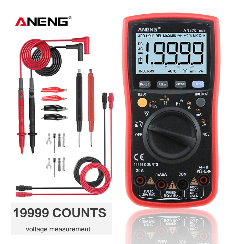 

ANENG AN870 Digital Multimeter 19999 Counts True Rms Multimeter Transistor Tester Voltimetro Profesional Capacitance Meter