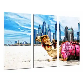 

Landscape City Dubai, with Animal Camels in Desert, photo print on wood, modern picture decorative 26955