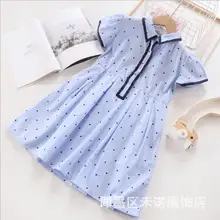 Летнее однотонное хлопковое школьное платье в горошек для девочек; Милые Детские платья для девочек; детское платье; одежда для детей;