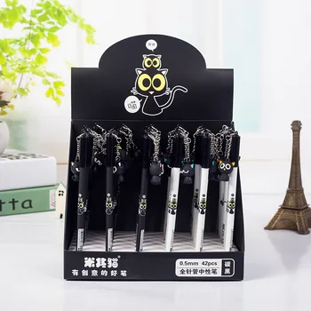 

42pcs/lot 0.5mm black ink Creative fashion Eiffel Tower cat pearl pendant England British style school water pen gel sign pen