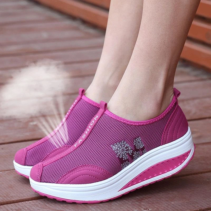 Zapatos de tenis de marca para mujer, calzado de suela gruesa, zapatos de plataforma de malla transpirable, calcetines que aumentan la altura, zapatillas de cuña de verano|Zapatos de tenis| - AliExpress