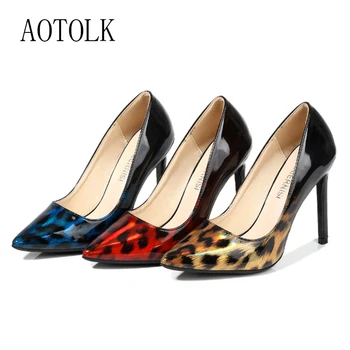 

Women Pumps High Heels Casual Shoes Fashion Thin Heels Leopard Color Matching Pumps Oversized Spring Summer 2020 New Arrivals DE