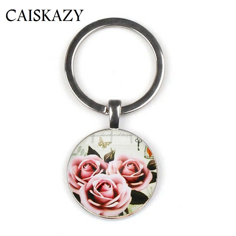 New Rose Key Holder Beautiful Retro Round Glass Dome Handmade Photo Keychain Ladies Jewelry | Украшения и аксессуары
