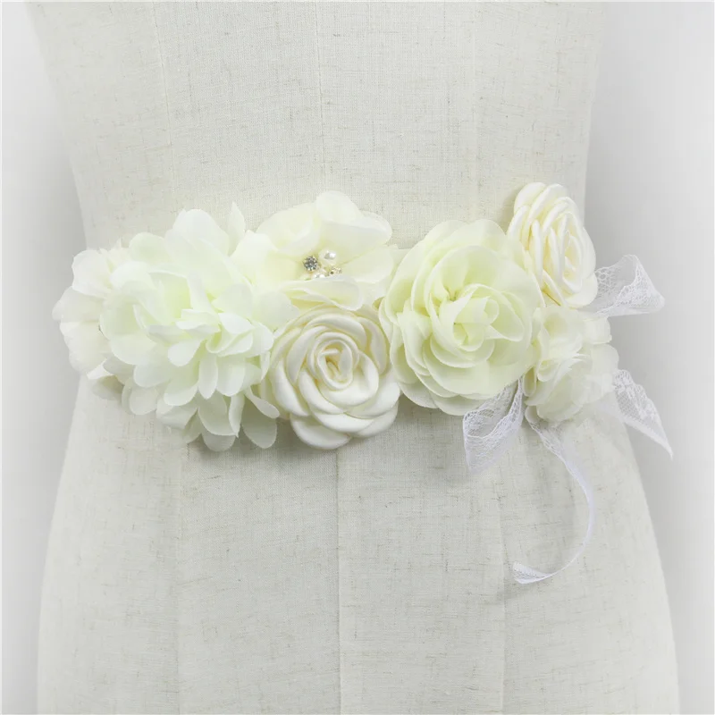 Hochwertiger rosa Chiffon-Blumenbund, handgefertigt, Perlen, Blumenmuster, Umstandsgürtel, Hochzeitskleid, Schärpe, niedliche Accessoires für Frauen – Detail 1