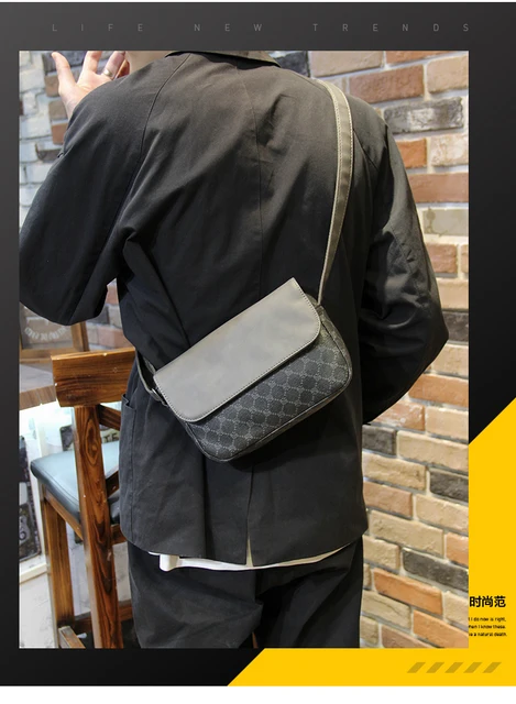 Fashion Man Messenger Bags Plaid Men Bags Shoulder Crossbody Leather Sling  Bag For Male Black Single Shoulder Sling Backpack