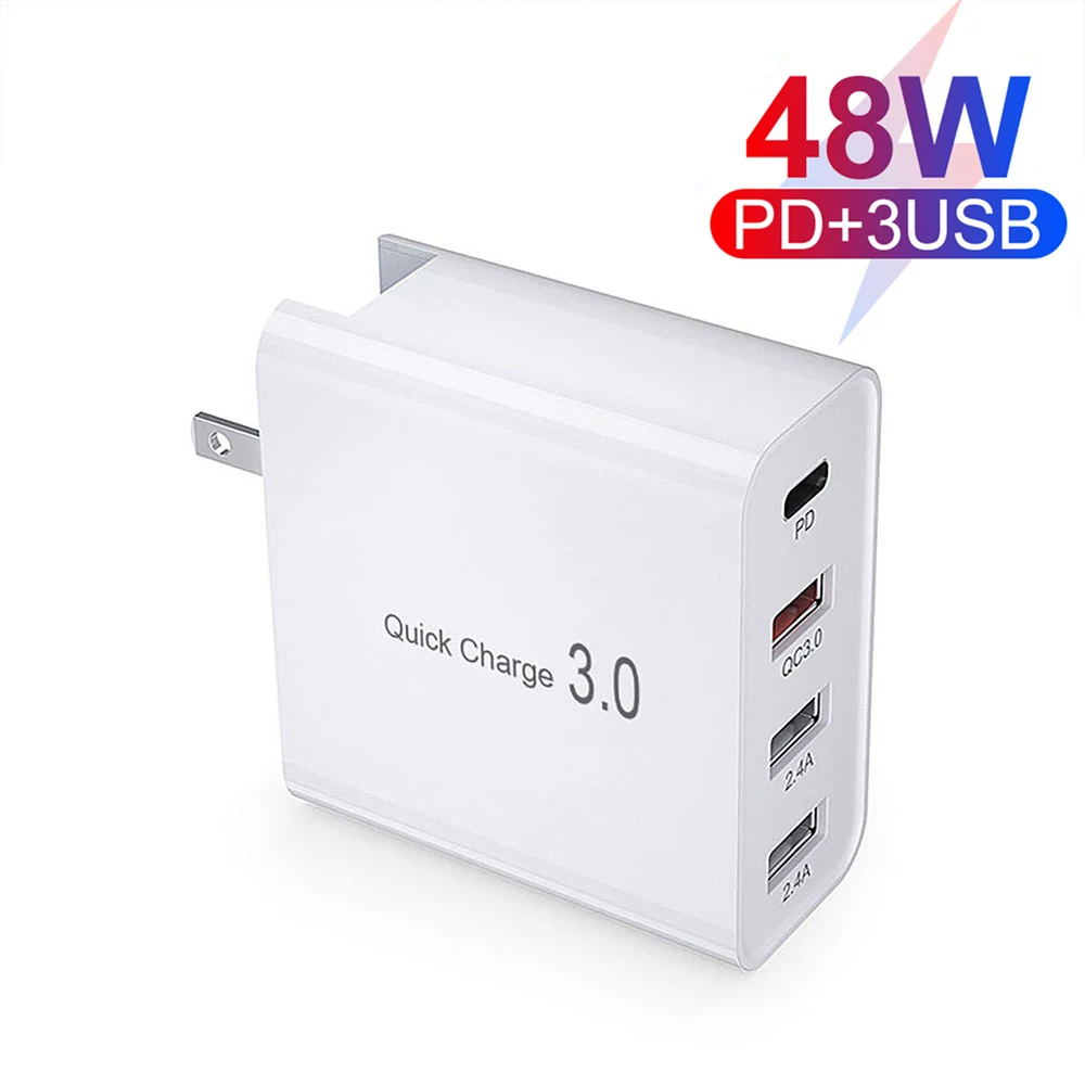 48W 4 Port USB PD Fast Charger Power Quick Charge 3.0 Type C Wall Adapter for iPhone 13 12 11 XS XR X 8 MacBook iPad Airpods Pro usb c 20w Chargers