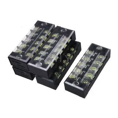 

5 Pcs 600V 25A Dual Row 10 Position Covered Screw Barrier Terminal Strip Board