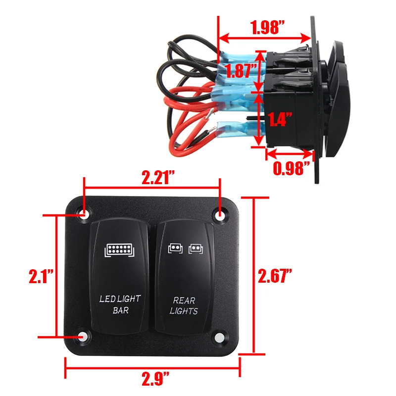 DC 12/24V 2 Gang Blue Rocker Switch Panel 5 Pin ON/Off Toggle Switch Control Panel with LED Light for Boat Car Marine ATV UT