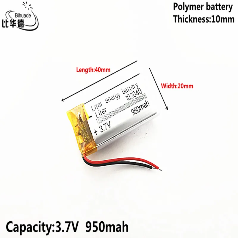 3.7V 950mAH 102040 Polymer lithium ion battery for tablet pc BANK GPS mp3 mp4 lithium ion battery