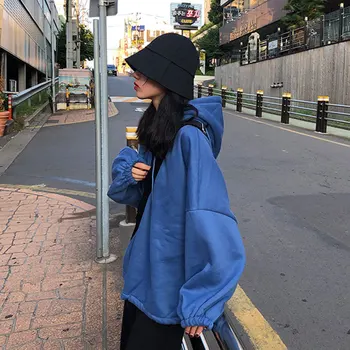 

Solid color autumn and winter women's sweatshirt casual hooded sweatshirt