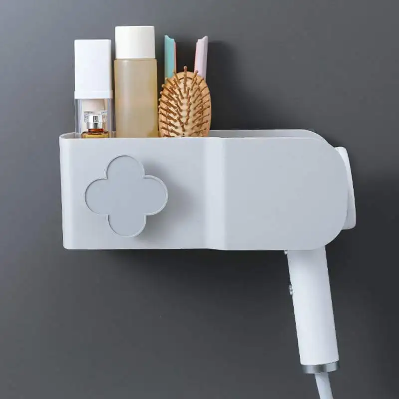 

Household Hair Dryer Storage Rack Wall Mount Hair Dryer Holder Multi-Function Bathroom Storage Shelf Toiletries Organizer