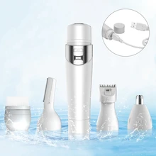 ABRA-5 в 1, Женская электрическая бритва, безболезненная, IPX4, водонепроницаемый, бикини, триммер, щетка для лица, usb зарядка, триммер для носа, триммер для бровей