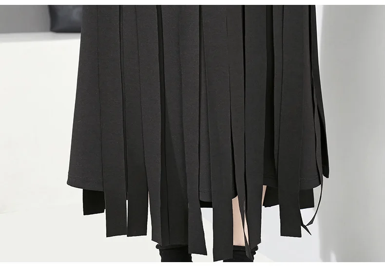 [EAM] 2019 новые весенние высокие Эластичный Талия Черный Свободные Большие размеры лента сшитая свободная полуюбка Женская мода JH370