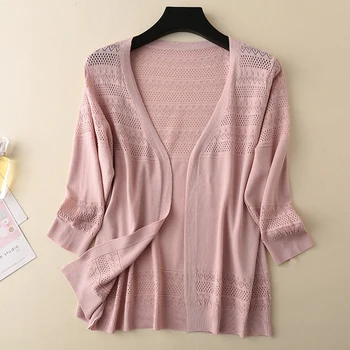 

Hollow knitted cardigan female summer ice silk knitted small jacket summer loose thin shawl outside short air conditioning shirt