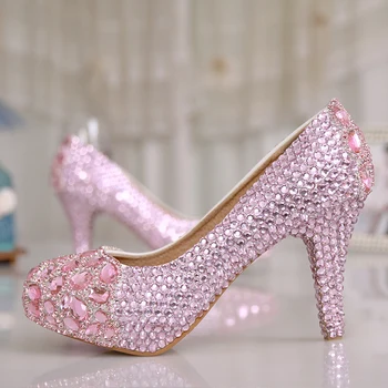 

3Inches Pink Crystal Pumps Rhinestone Party High Heels Fashion Spring Shining Pricess Prom Shoes Luxury Bridal Wedding Shoes
