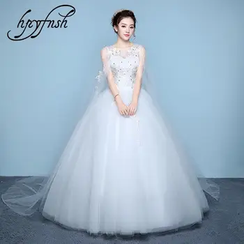 

Korean Style Fashion Elegant O-Neck Wedding Dress 2020 Applique Lace Bridal Marriage Real Photo With Shawl Ball Gown 063