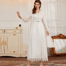 

Ramadan Eid Lace White Abaya Dubai Arabic Turkey Cloak Islam Indian Muslim Evening Dress for Women kaftan Robe De Soiree Femme