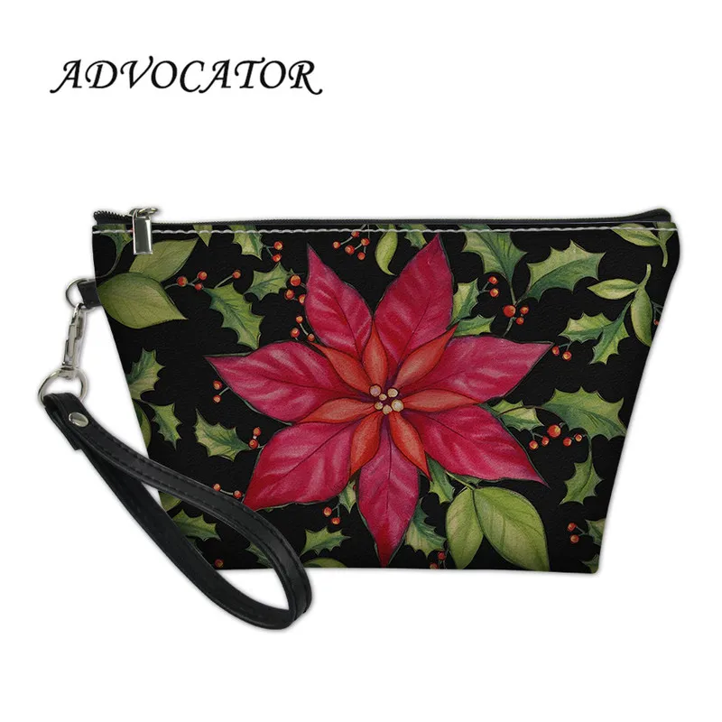 Женский чехол для макияжа с рождественским принтом Poinsettia, косметичка, сумка для путешествий для девочек, сумка на молнии, Beatuy Pouch Neceser Mujer